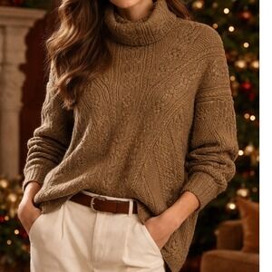 Ralph‎ Lauren Vintage Women's Chunky Gold Metallic Cable Knit Sweater- Size L